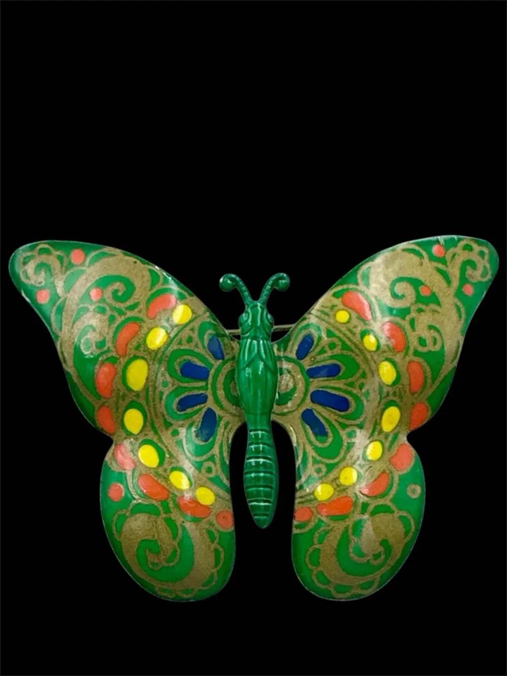 West Germany Signed Vintage 60s Hand Painted Metal Butterfly Brooch